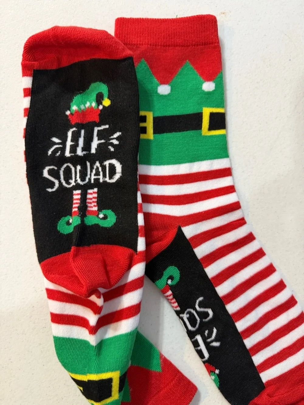 Men's Festive Elf-Style Crew Socks in Red, Green & White
